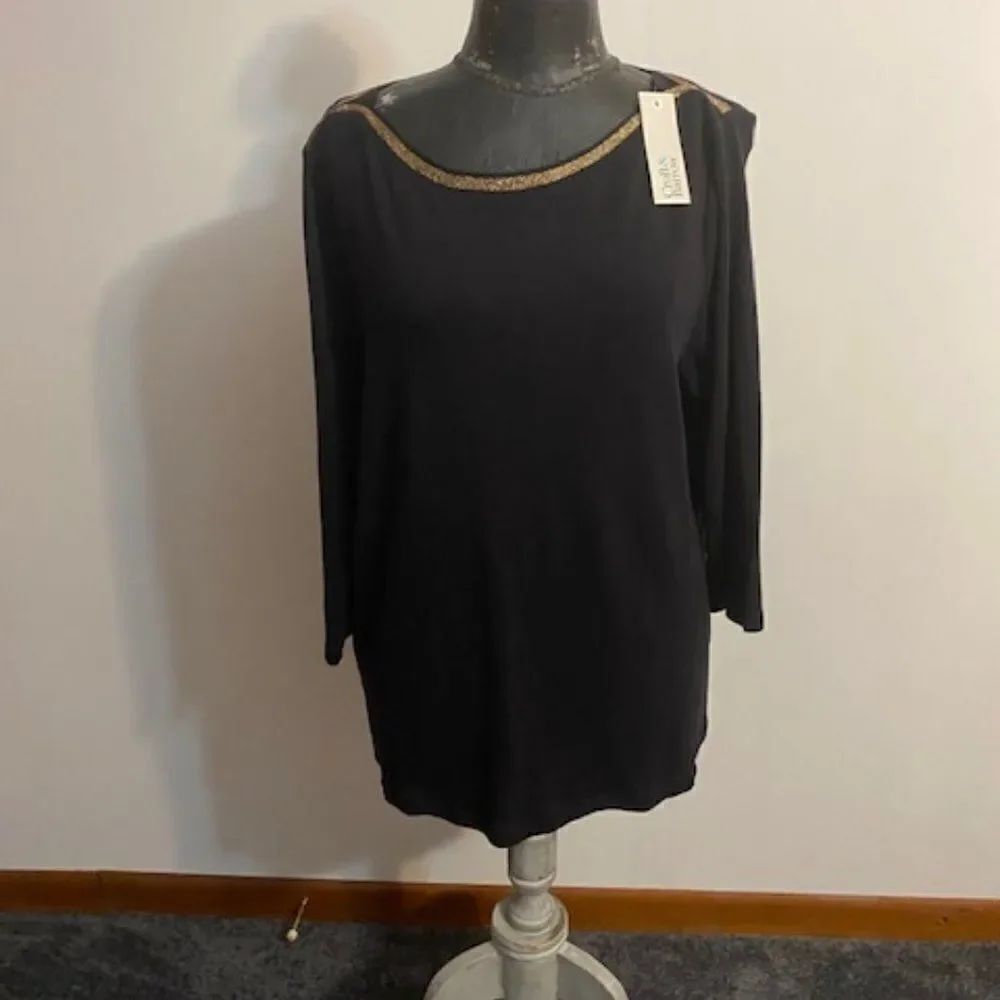 Croft & Barrow Black, Gold boat neck light weight sweater, size XXL